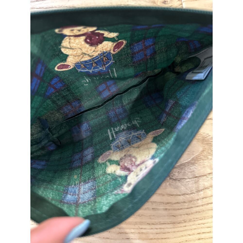 Harrods Vintage Teddy Bear Zipper Pouch, plaid background, - Picture 4 of 6